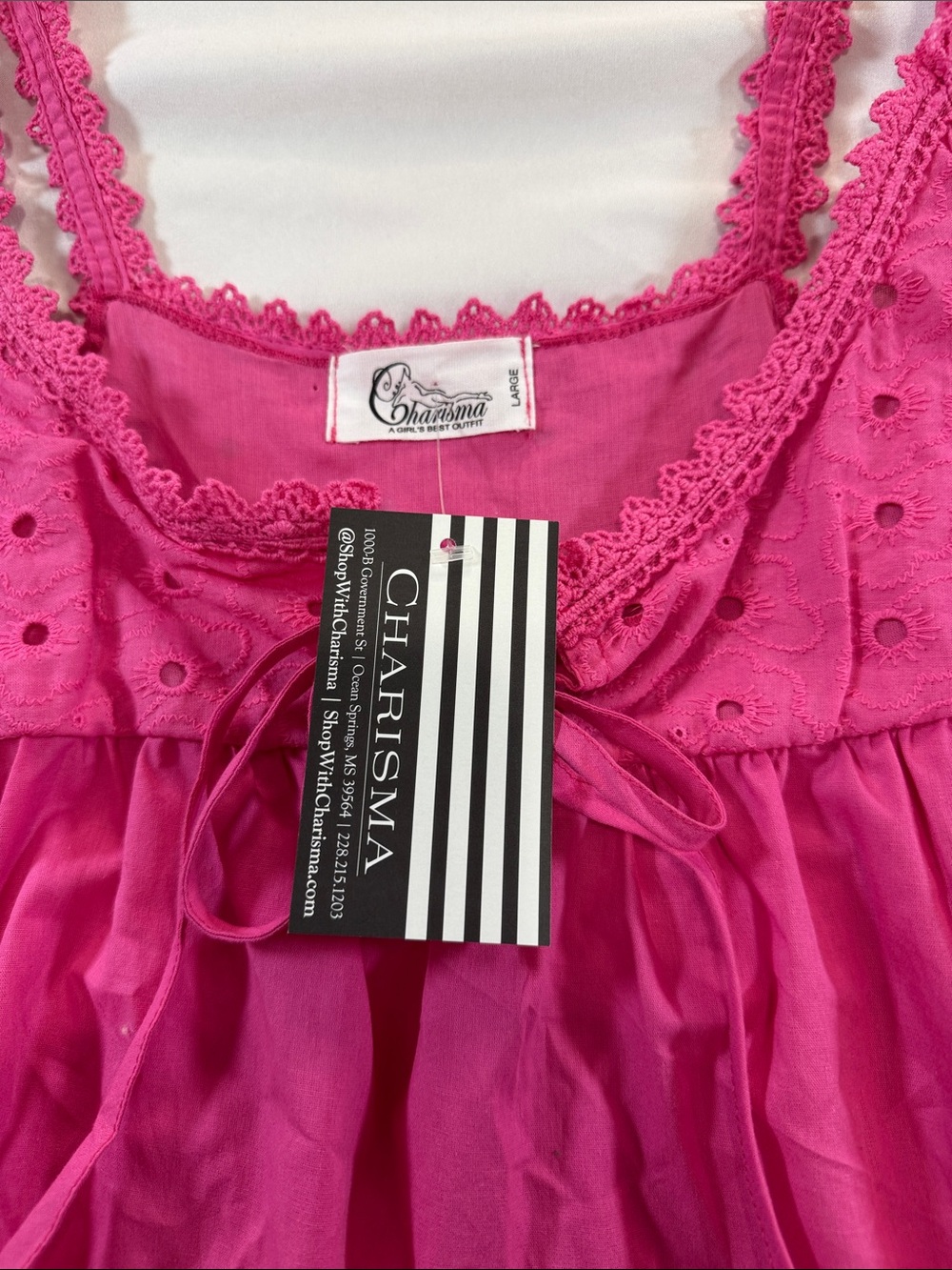 Charisma Fuchsia Lace-Trim Camisole Top Size L - Picture 2 of 9